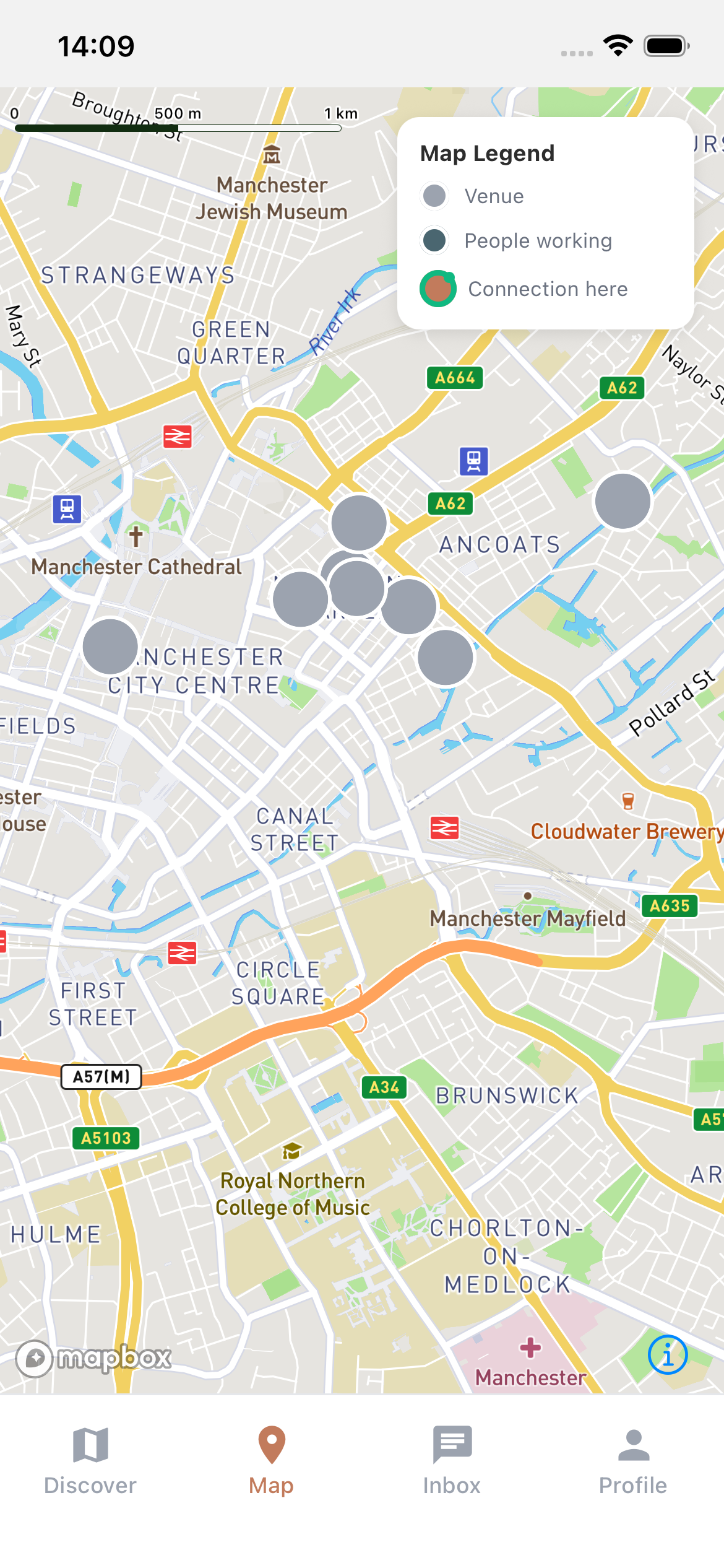 Map view showing nearby workers